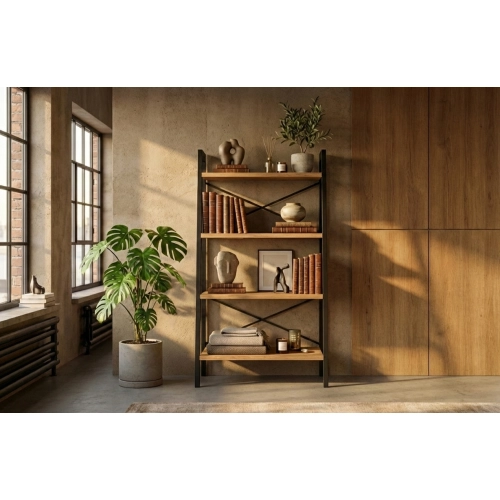 REGAŁ NA KSIĄŻKI METALOWE DREWNO LITE DĄB JESION OLCHA RNK-128